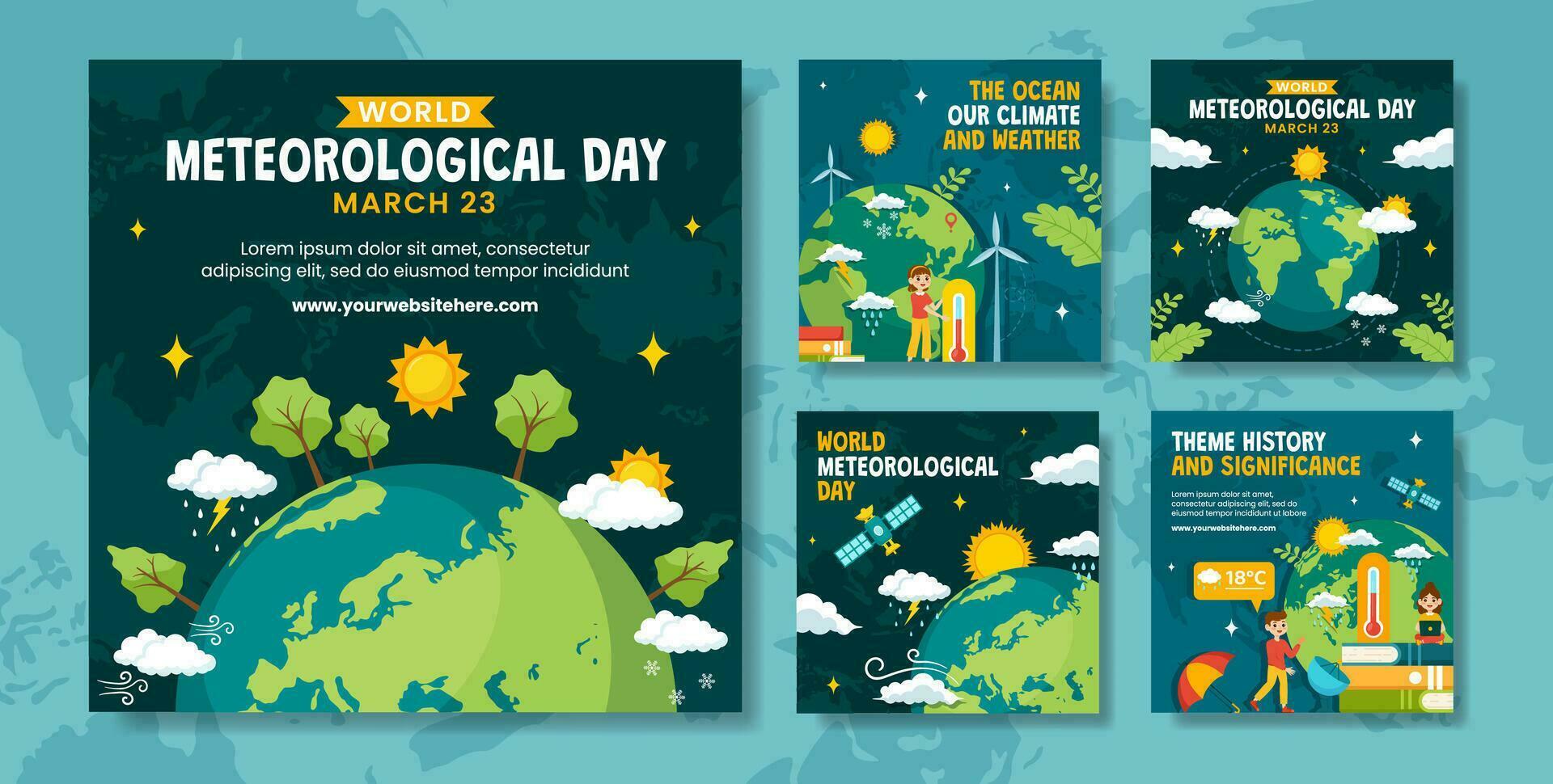 Meteorological Day Social Media Post Flat Cartoon Hand Drawn Templates Background Illustration vector