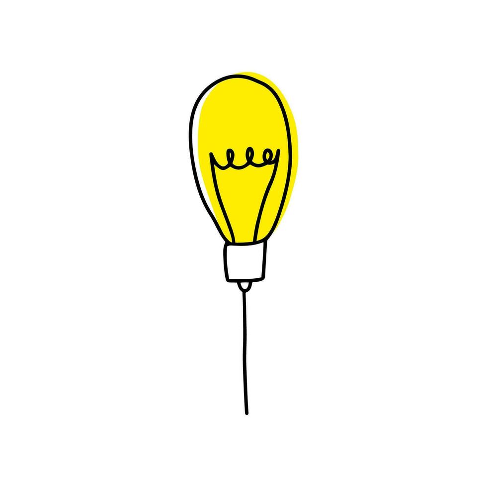 Doodle light bulb with rays shine, thin line. Hand drawn cute doodle light bulb with tungsten helix. Bright shine light bulb in doodle style. Concept creativity, inspiration, invention, idea, thought vector