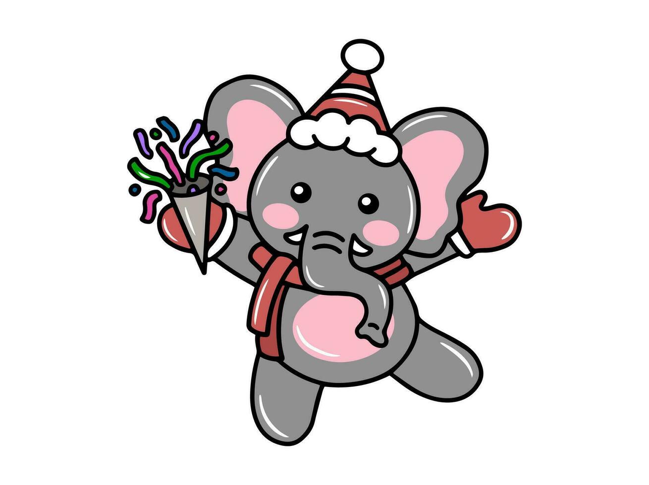 Elephant Cartoon with Santa Hat Christmas vector