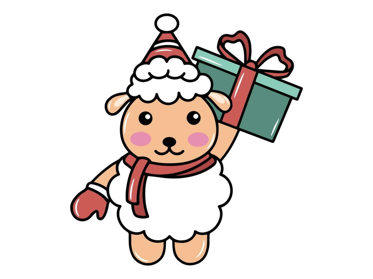 Christmas with Sheep and Santa Hat vector