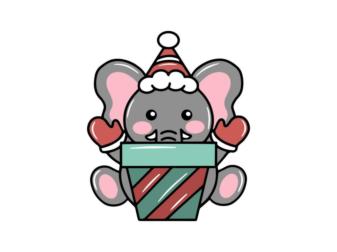 Merry Christmas with Elephant Cartoon Illustration vector