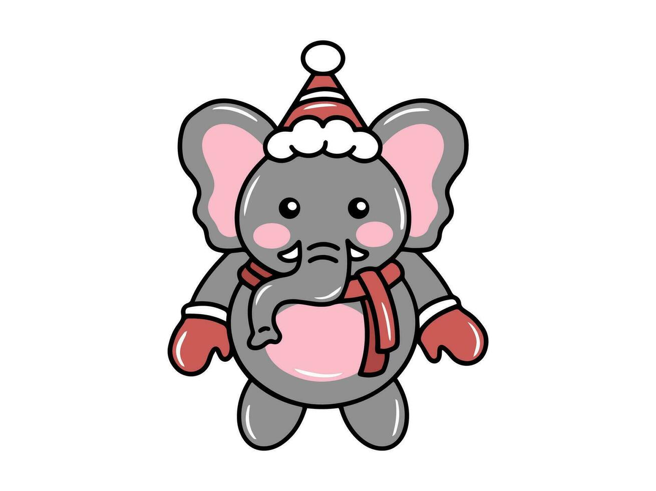 Elephant with Santa Hat Christmas Illustration vector