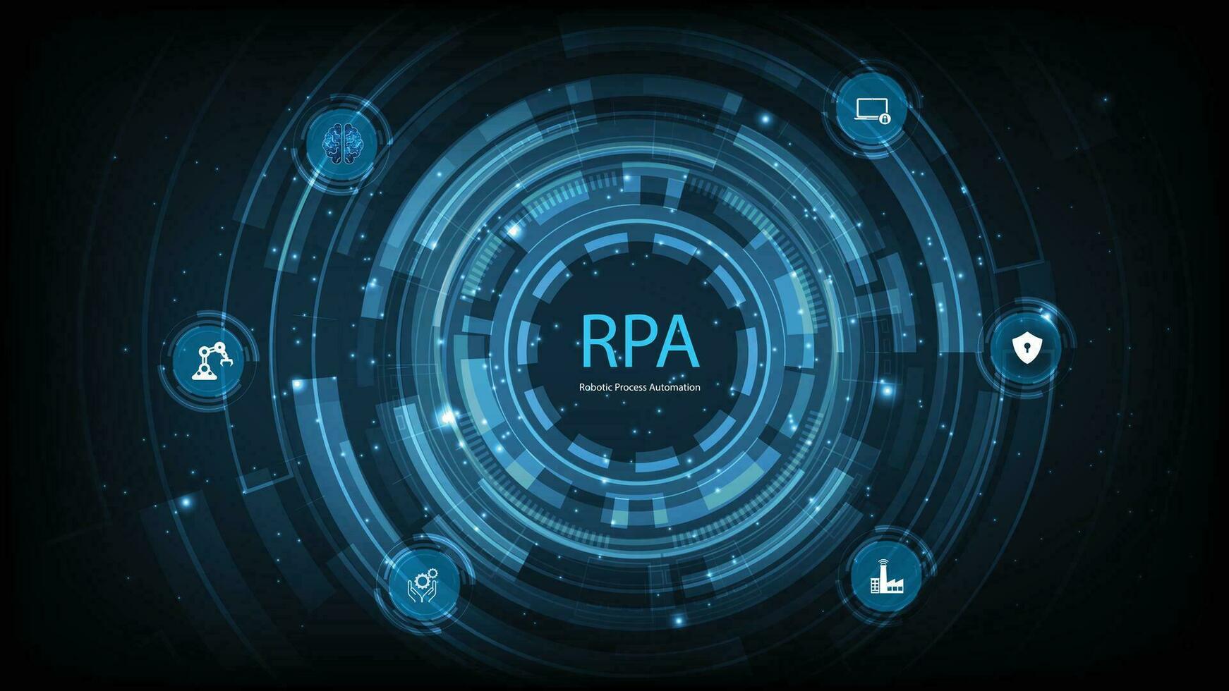 Robotic process automation RPA concept. Business machines technology with support factory service provider industry 4.0 with precision machines for more efficient productivity. vector