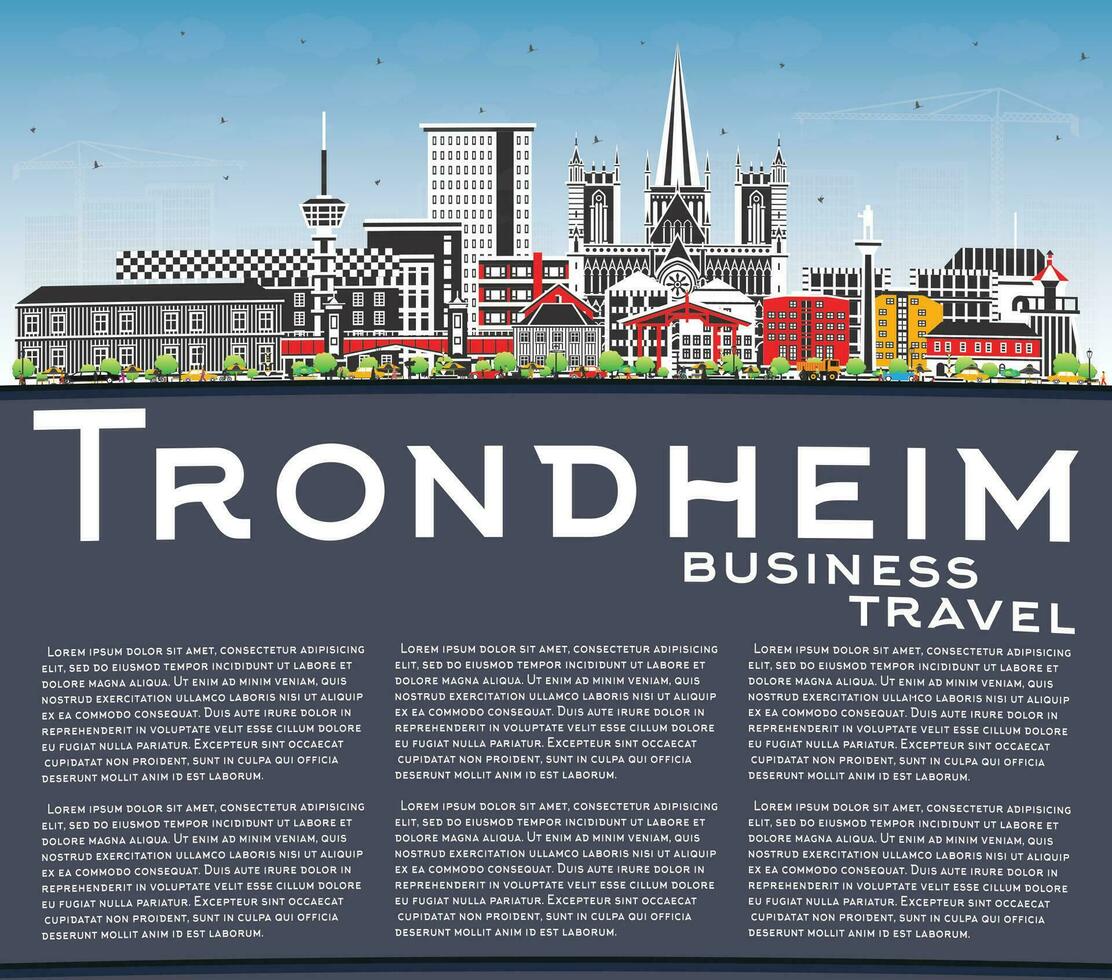 Trondheim Norway City Skyline with Color Buildings, Blue Sky and copy space. Trondheim Cityscape with Landmarks. Business Travel and Tourism Concept with Historic Architecture. vector