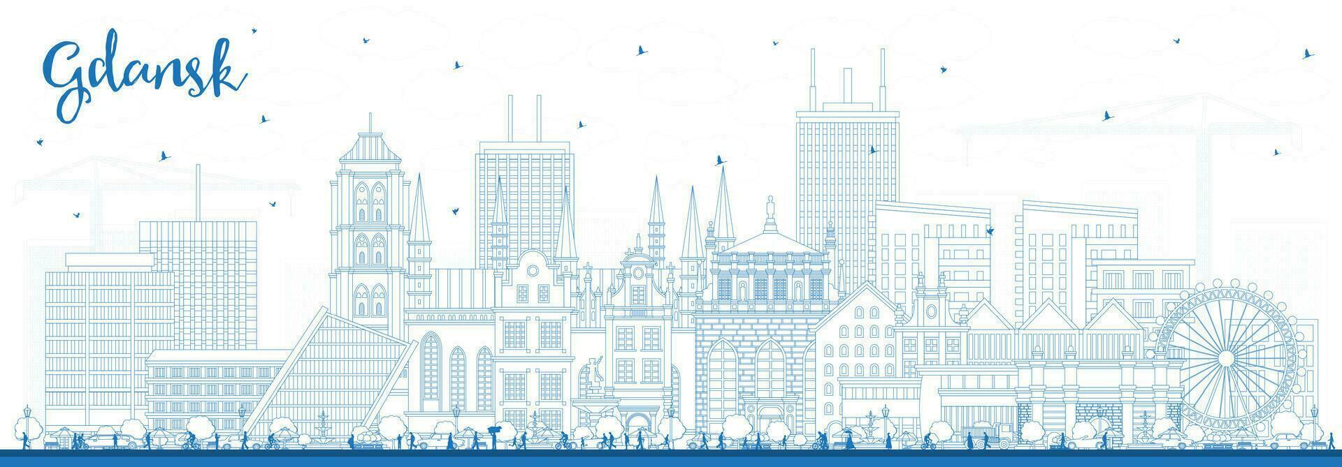 contorno gdansk Polonia ciudad horizonte con azul edificios gdansk paisaje urbano con puntos de referencia negocio viaje y turismo concepto con moderno y histórico arquitectura. vector