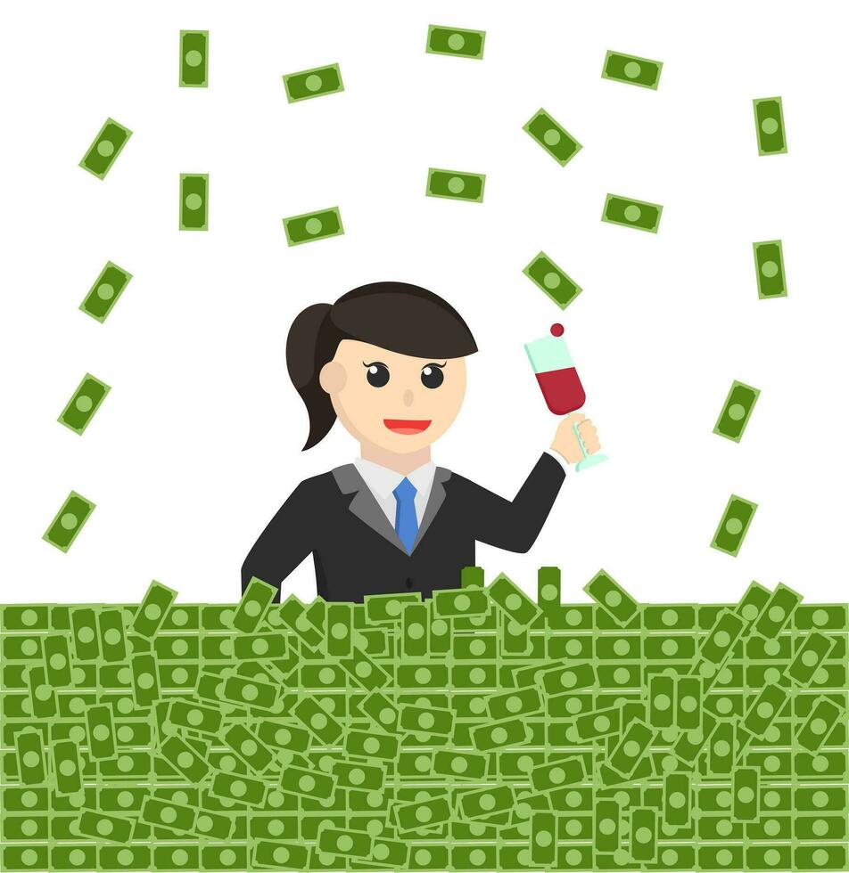 business woman rich and money vector