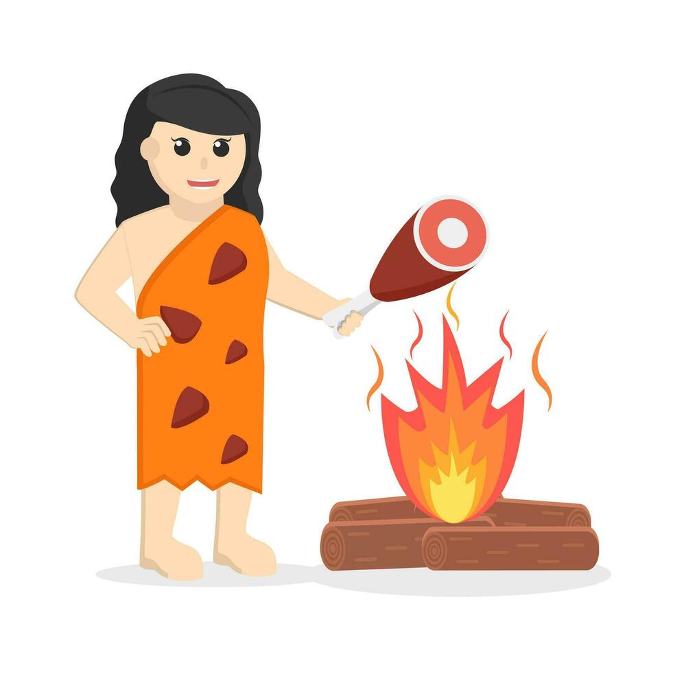 Cave woman Burn Meat vector