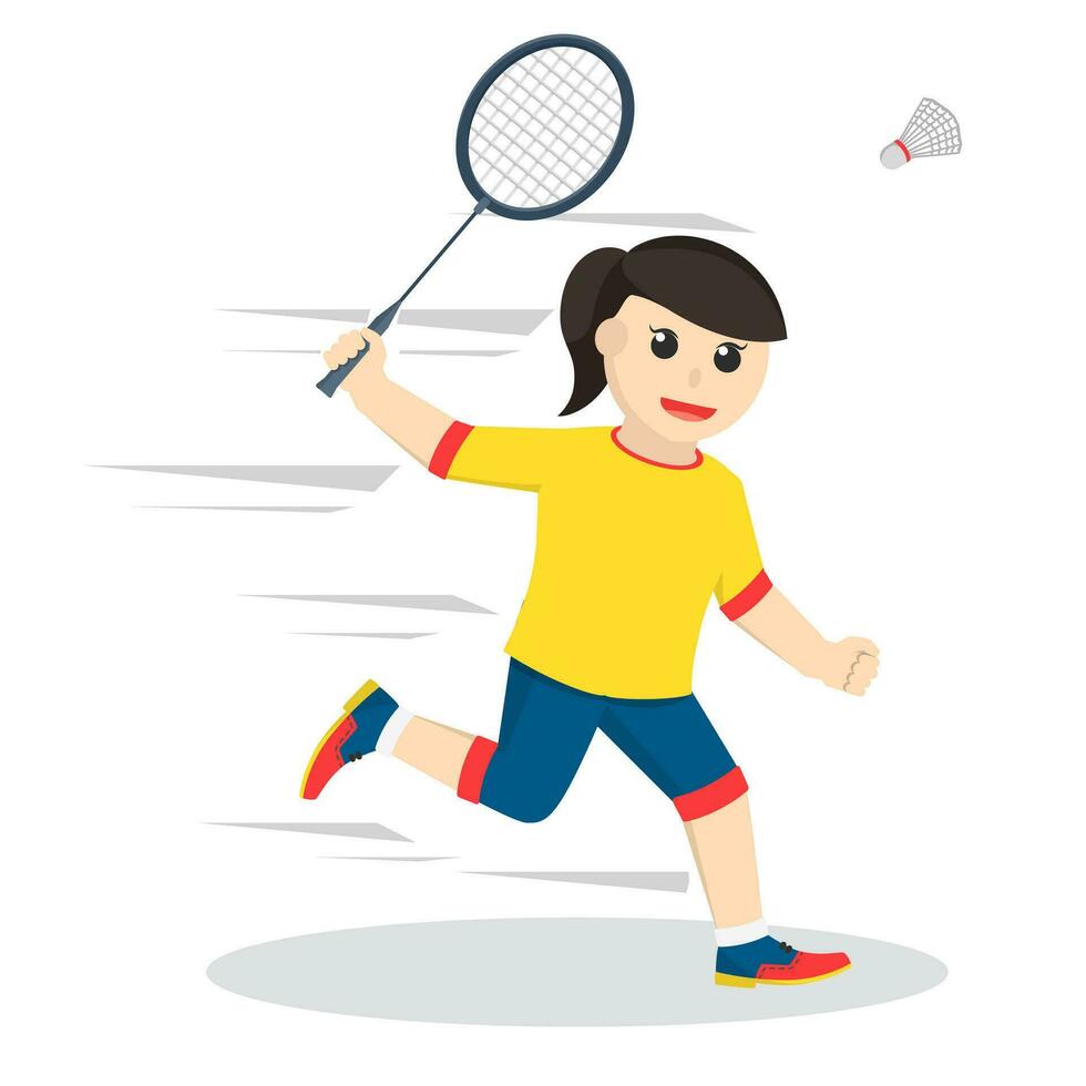 badminton player girl run and smash vector