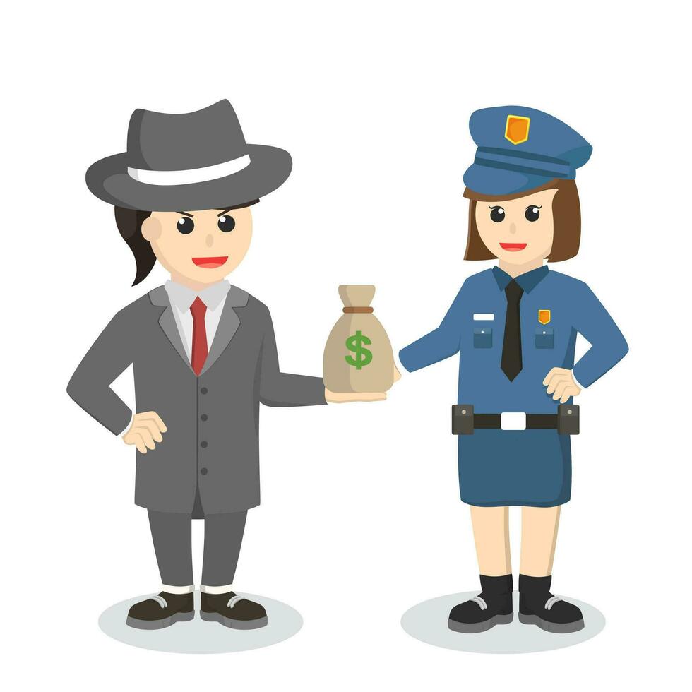 crime boss woman, bribe police with money vector
