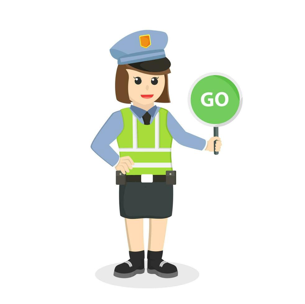 traffic police woman holding go sign design character on white background vector