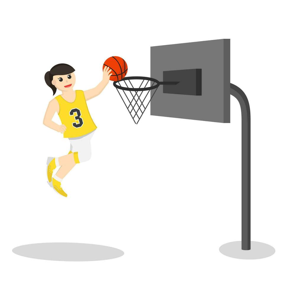 basketball player girl slam dunk vector