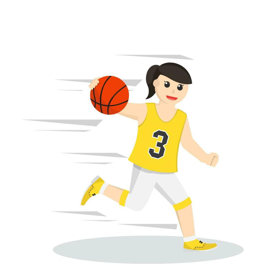 baloncesto jugador niña corriendo y regate pelota vector