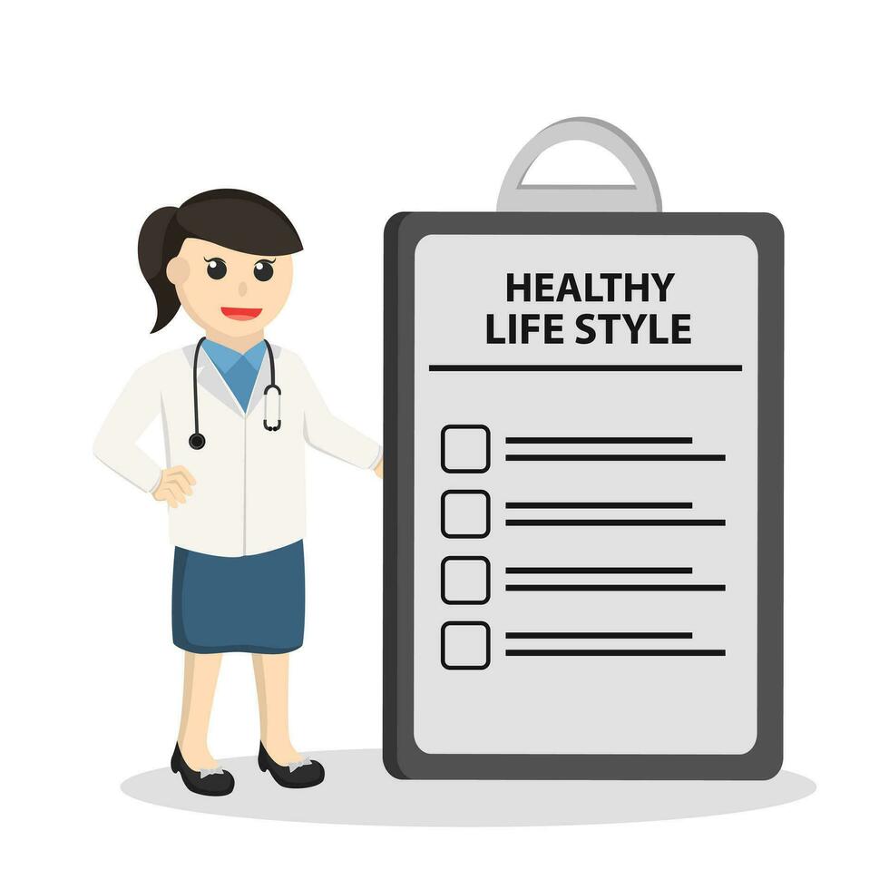 doctor woman with big clipboard information vector