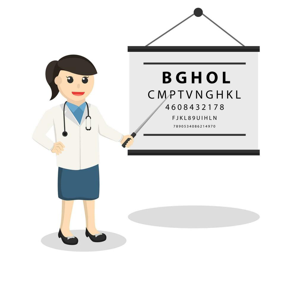 doctor woman testing eye with testing visual board vector