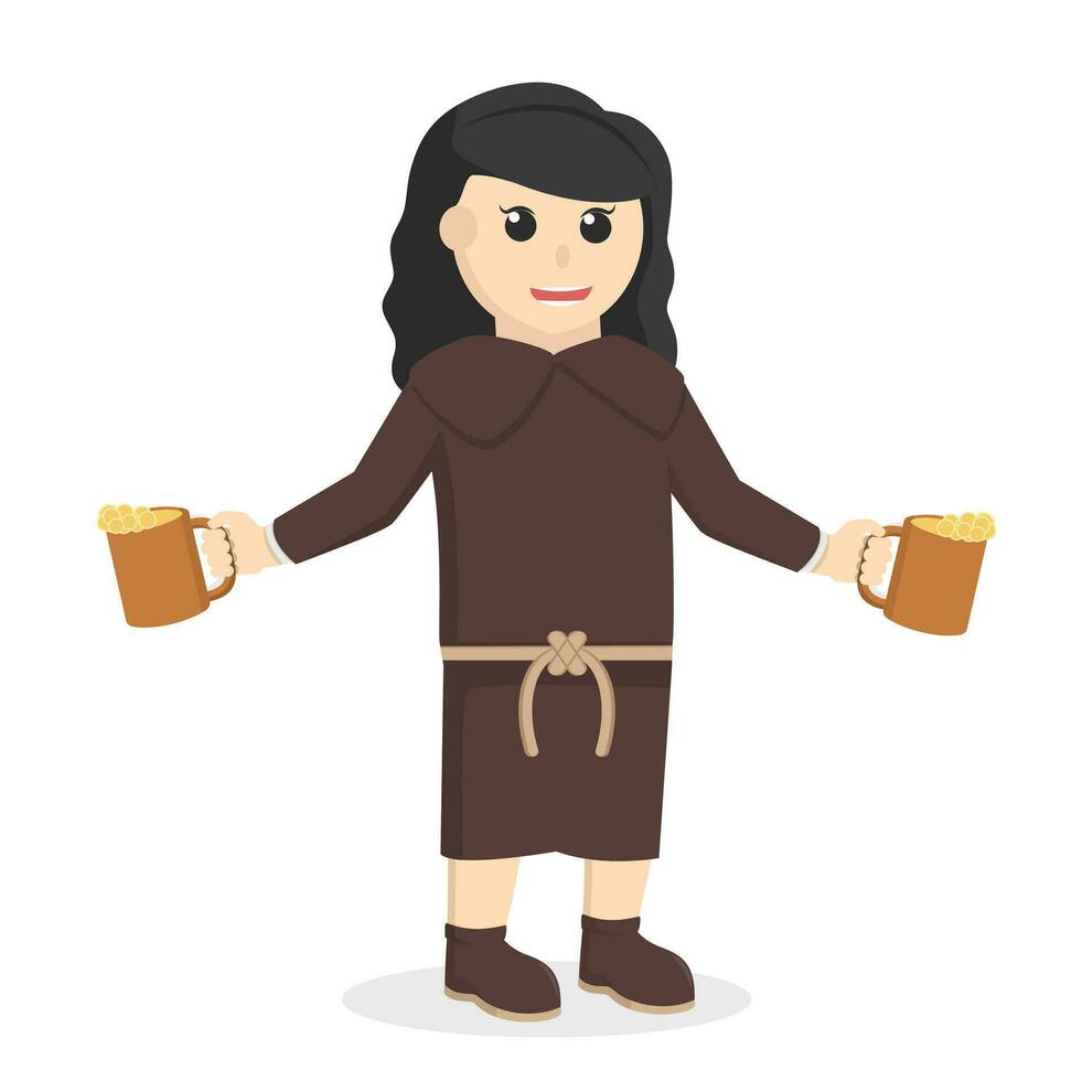 christian monk holding two wine vector