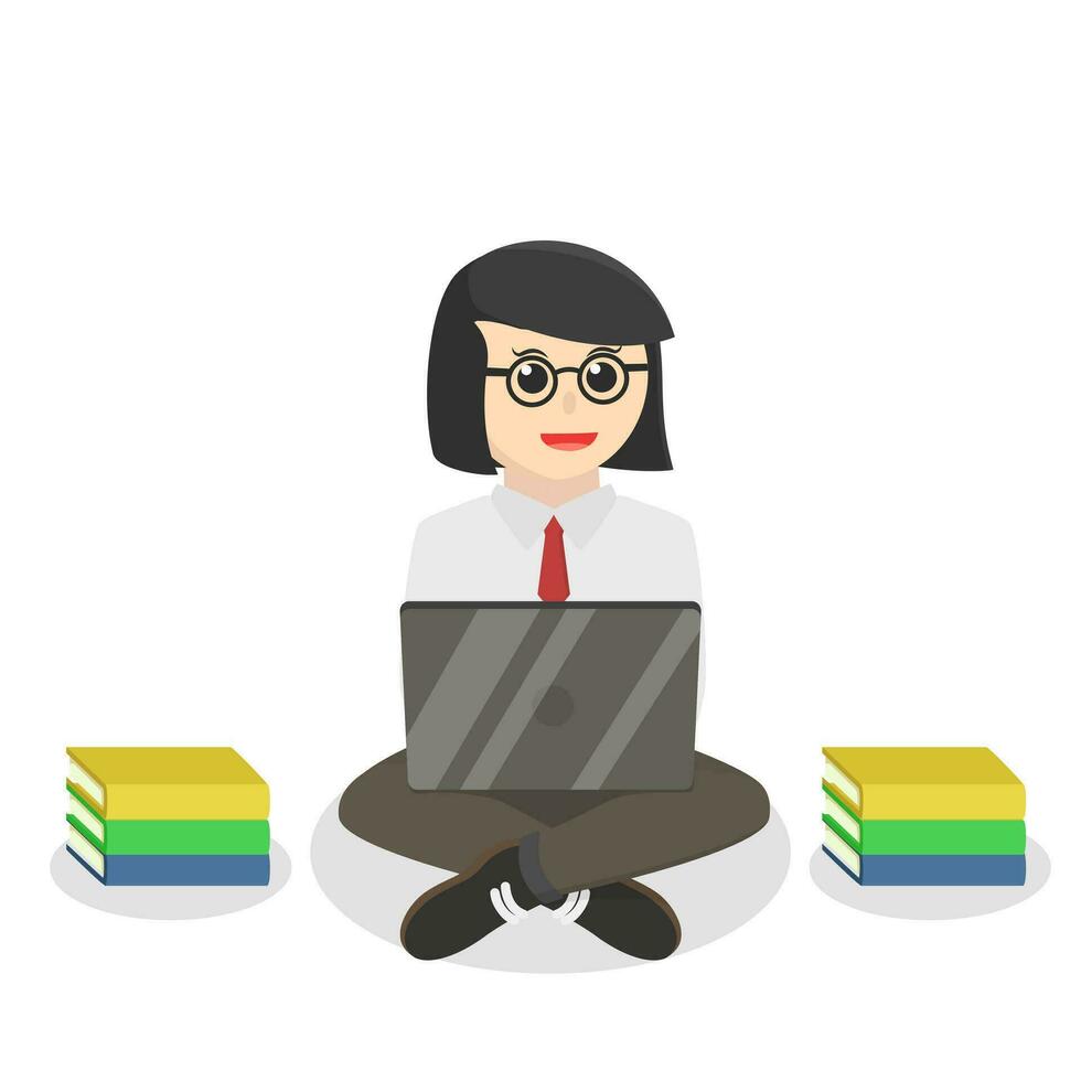 Businesswoman nerd office use laptop vector