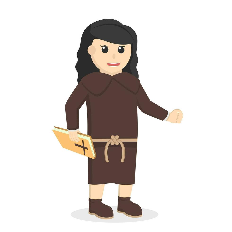 christian monk woman holding bible vector