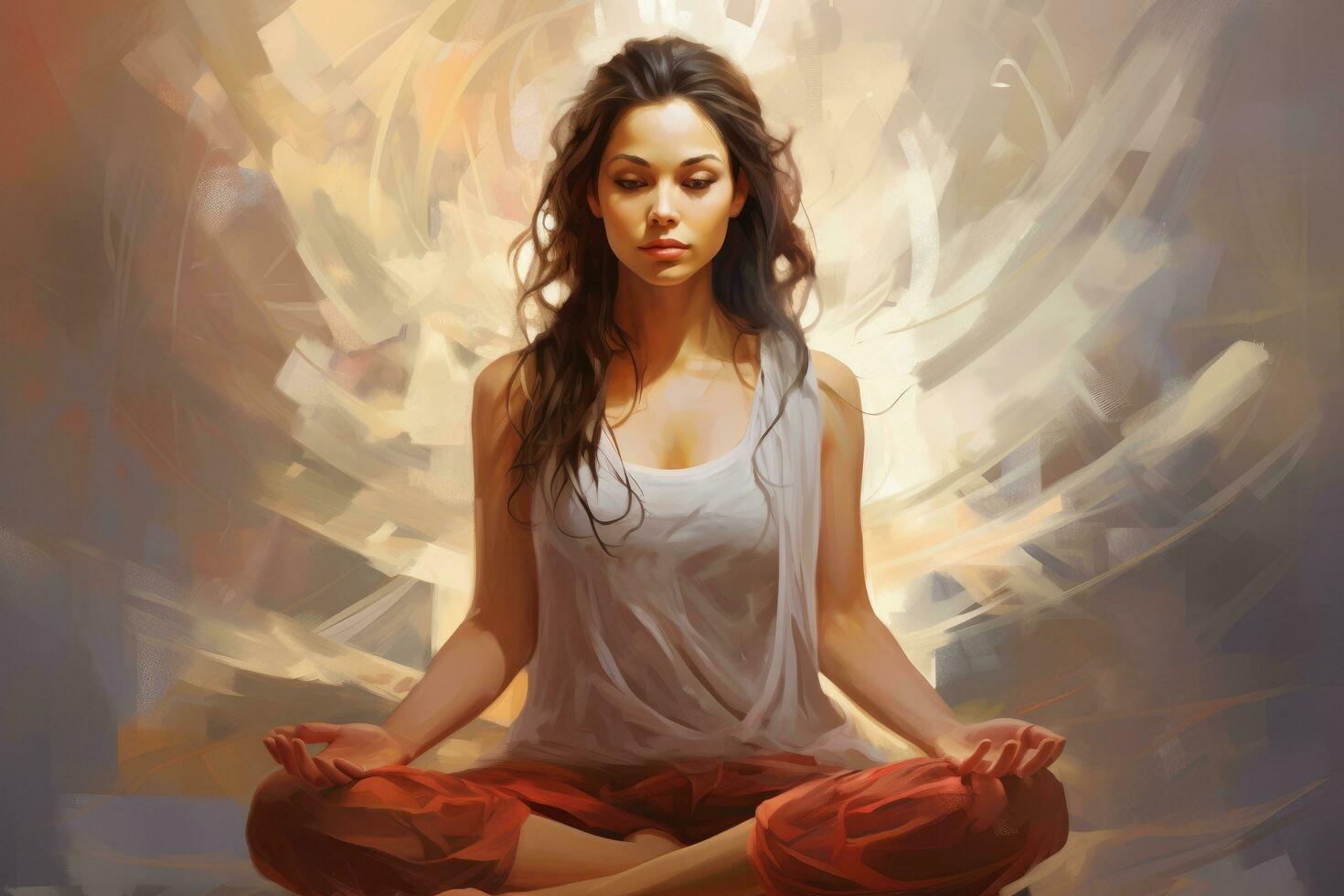 AI generated Beautiful woman meditating in lotus pose. Portrait, A young woman practicing yoga in the lotus position, faces not revealed, with no deformation, AI Generated photo