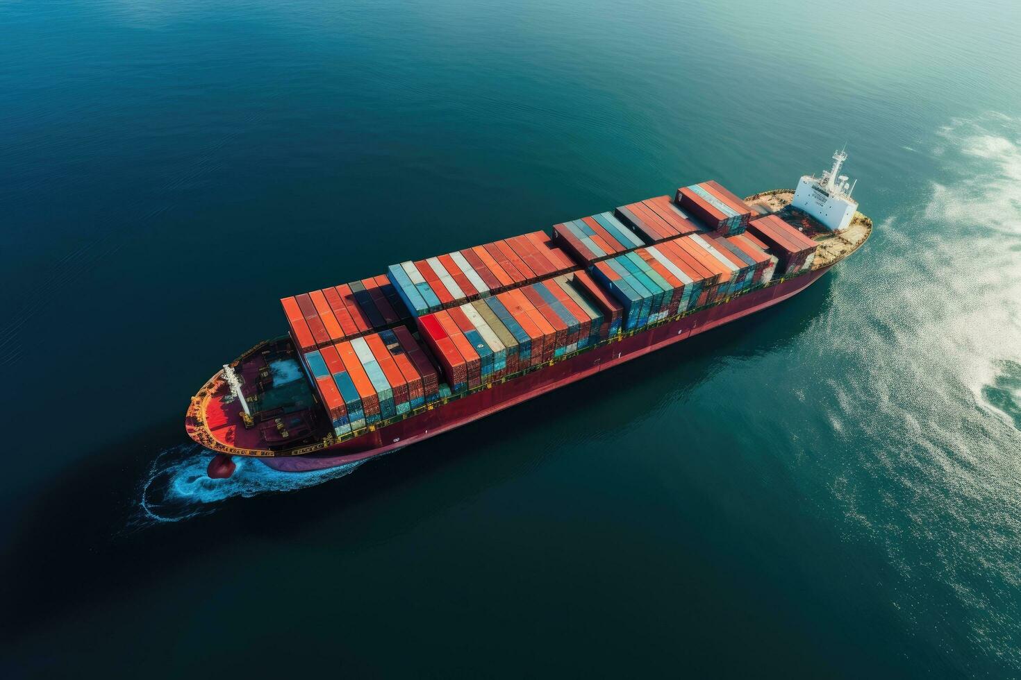AI generated Aerial view of a large container ship in the open sea, Container ship in the sea. Top view, AI Generated photo