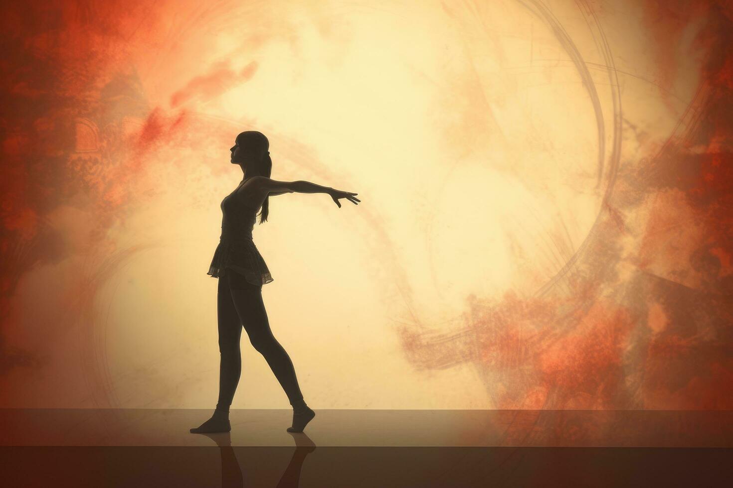 AI generated Silhouette of a woman dancing against digitally generated image of planet earth, A young woman practicing yoga in the Natarajasana position, rear side view, faces, AI Generated photo