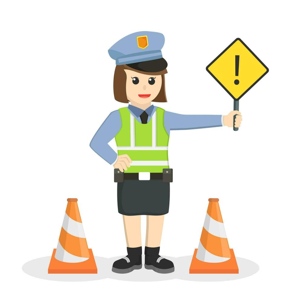 traffic police woman be careful design character on white background vector