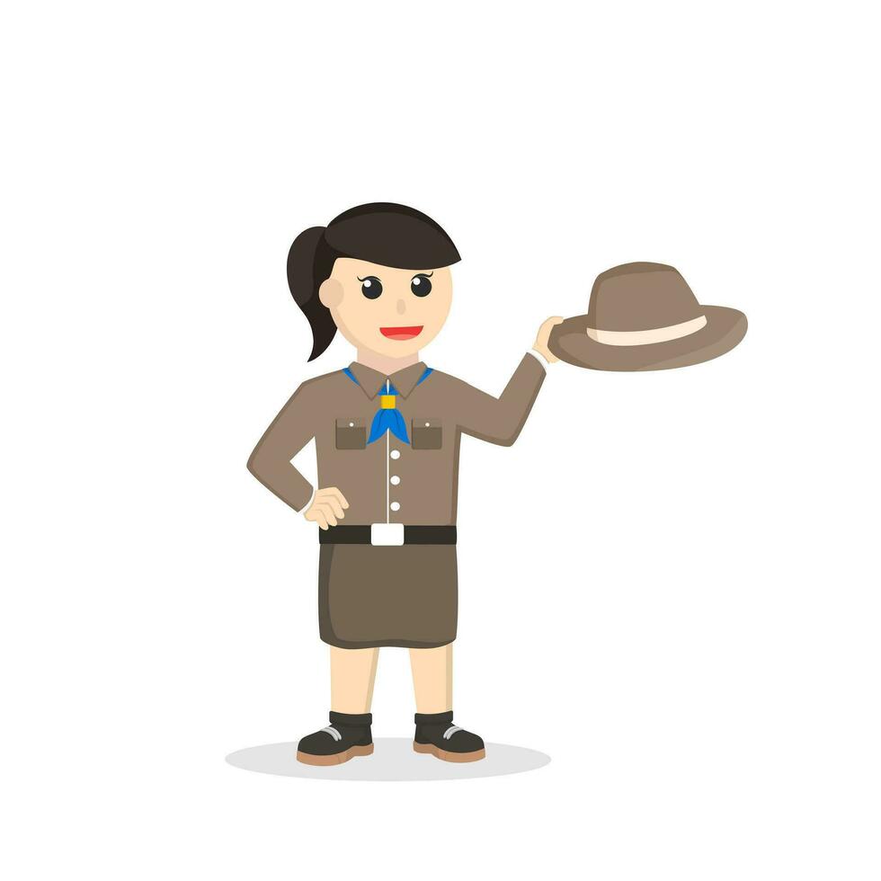 girl scout hold hat design character on white background vector