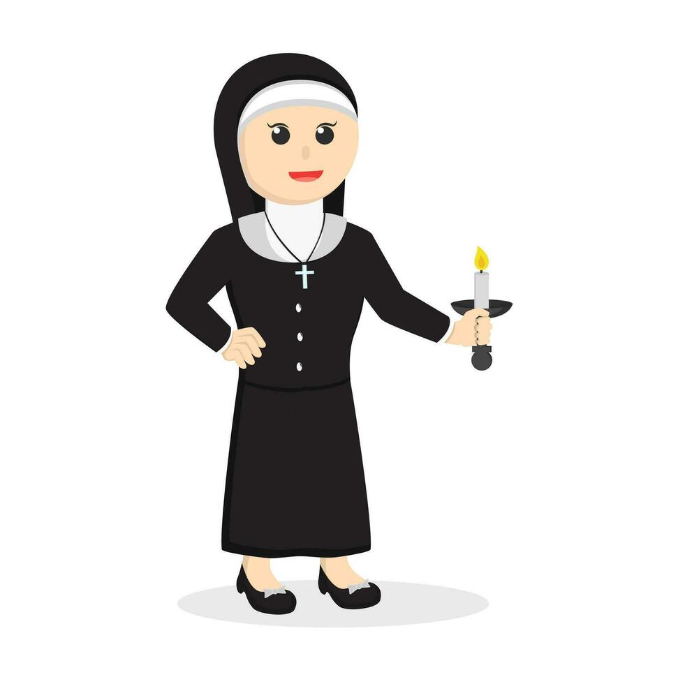 nun holding candle design character on white background vector