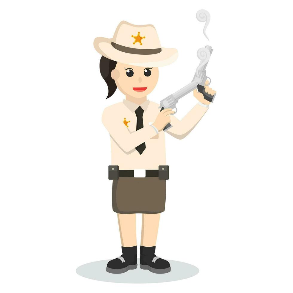 Sheriff woman holding double gun design character on white background vector