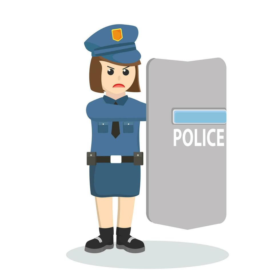 Policewoman With shield design character on white background vector