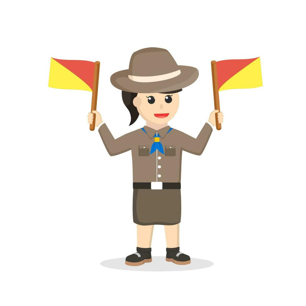 girl scout doing semaphore design character on white background vector