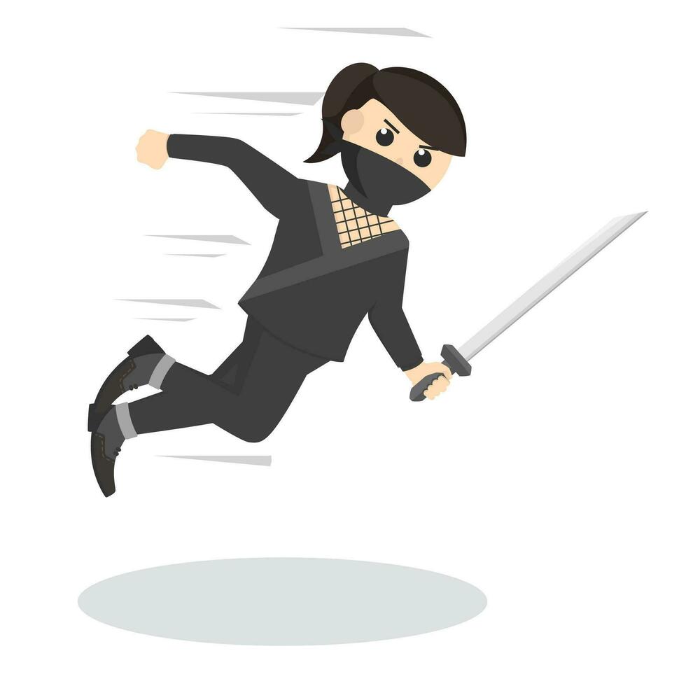 ninja woman jumping attack design character on white background vector