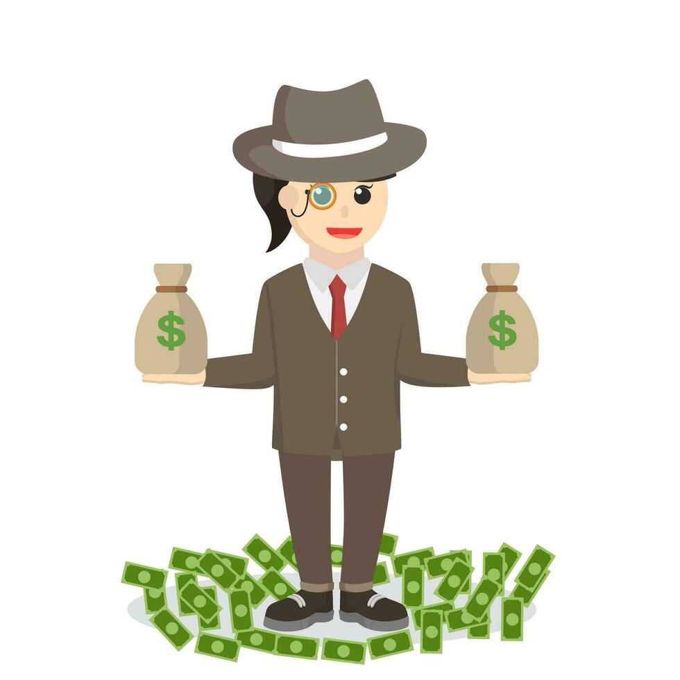 rich woman hold money design character on white background vector