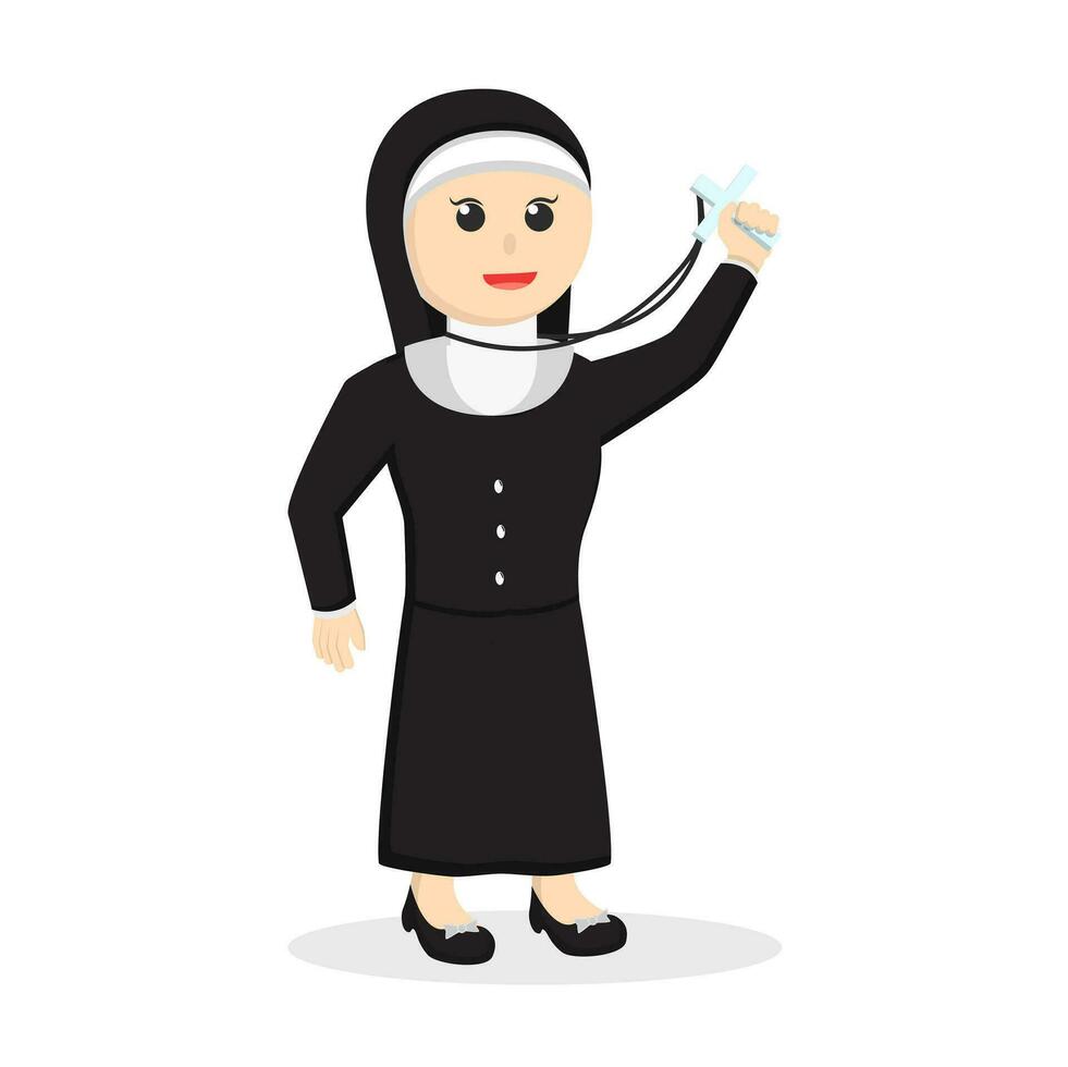 nun holding cross pendant design character on white background vector