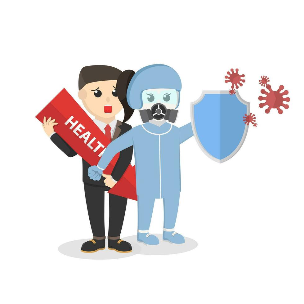 professional doctor with personal protective equipment and hazard mask protect patient from virus design character on white background vector