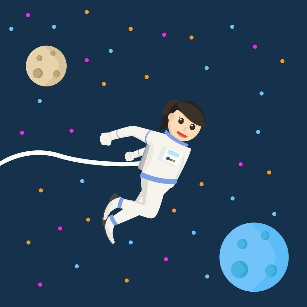 Spaceman woman floating in space design character on white background vector