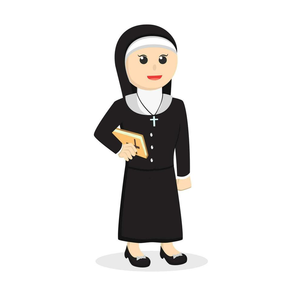 Nun holding bible design character on white background vector