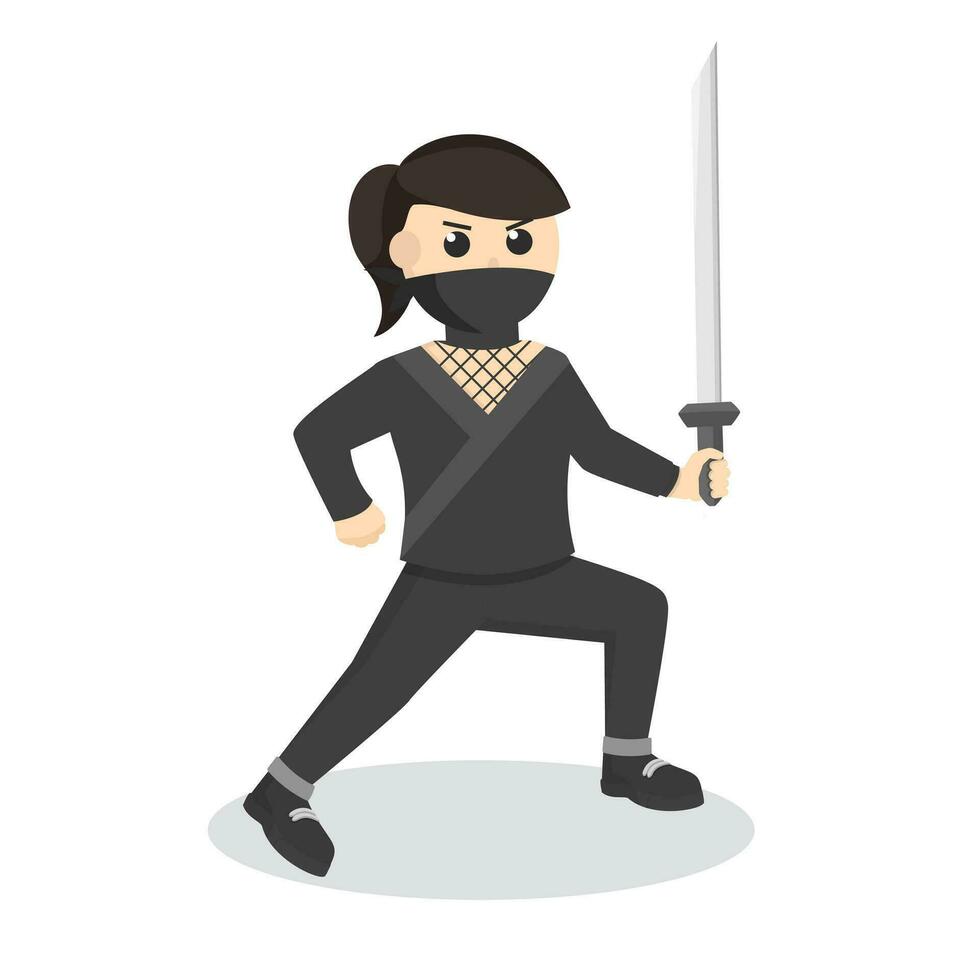 ninja mujer con katana diseño personaje en blanco antecedentes vector