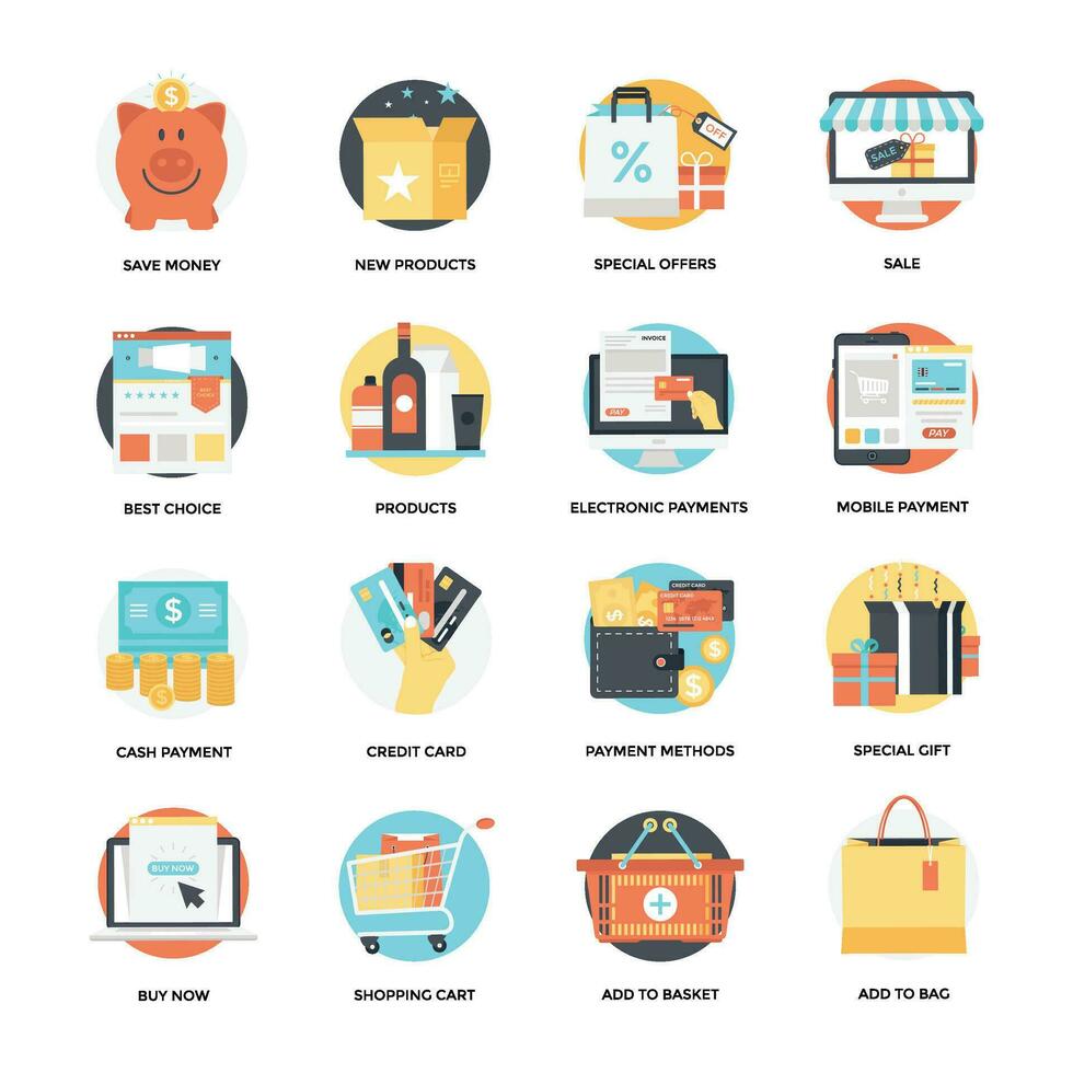 Set of Shopping and Purchase Flat Icons vector