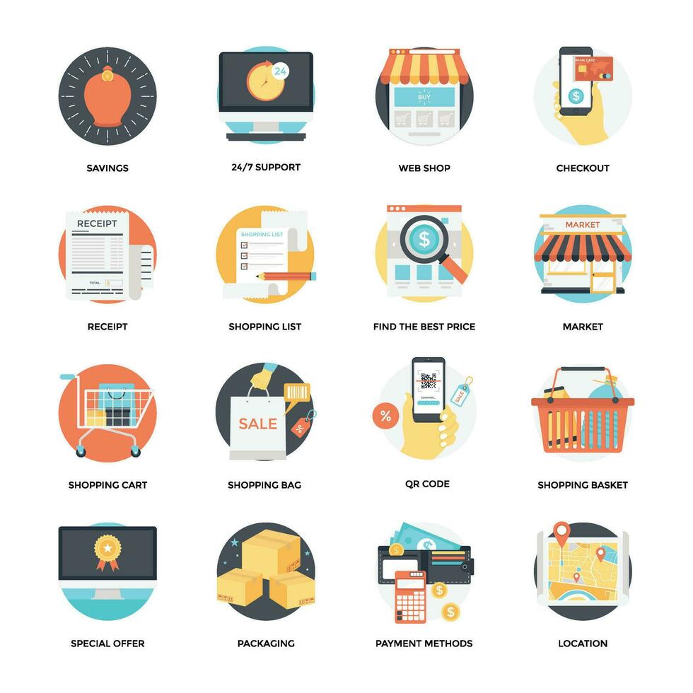 Set of Shopping and Buy Flat Icons vector