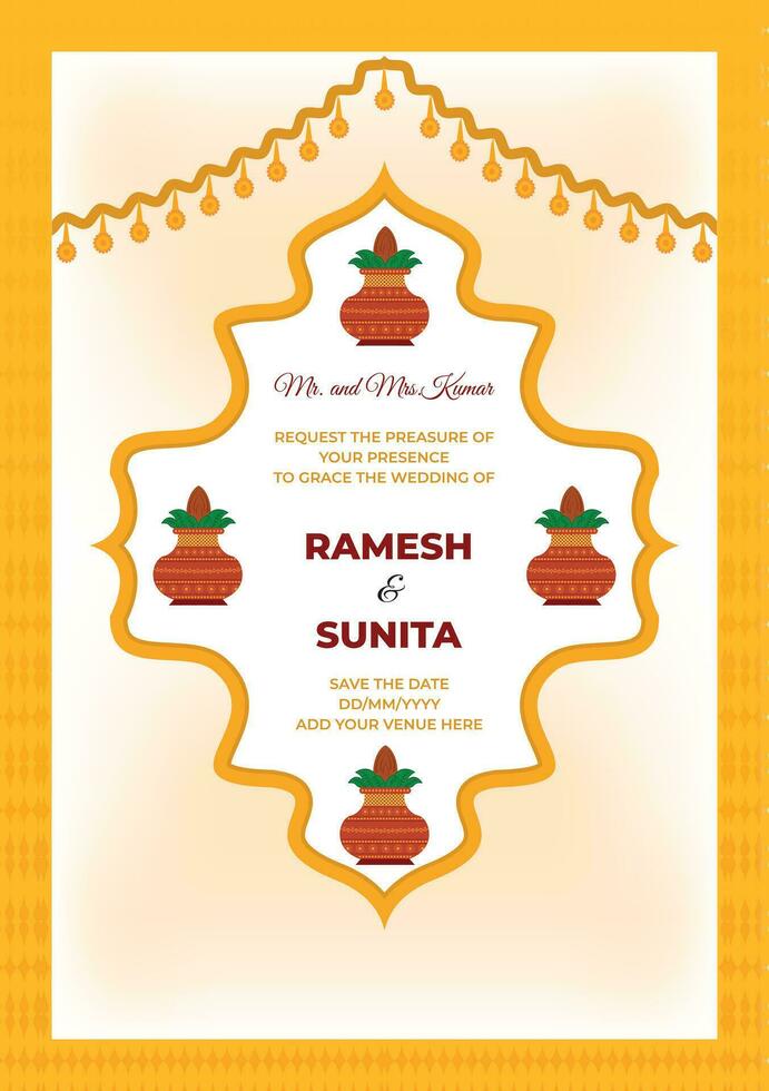 Indian Hindu Wedding Invitation Card Template Layout vector