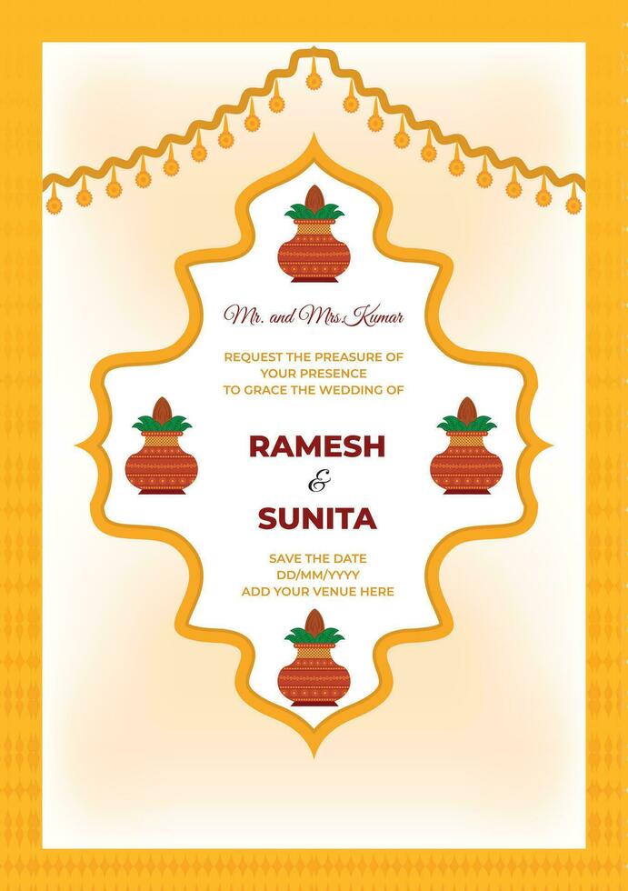 Indian Hindu Wedding Invitation Card Template Layout vector