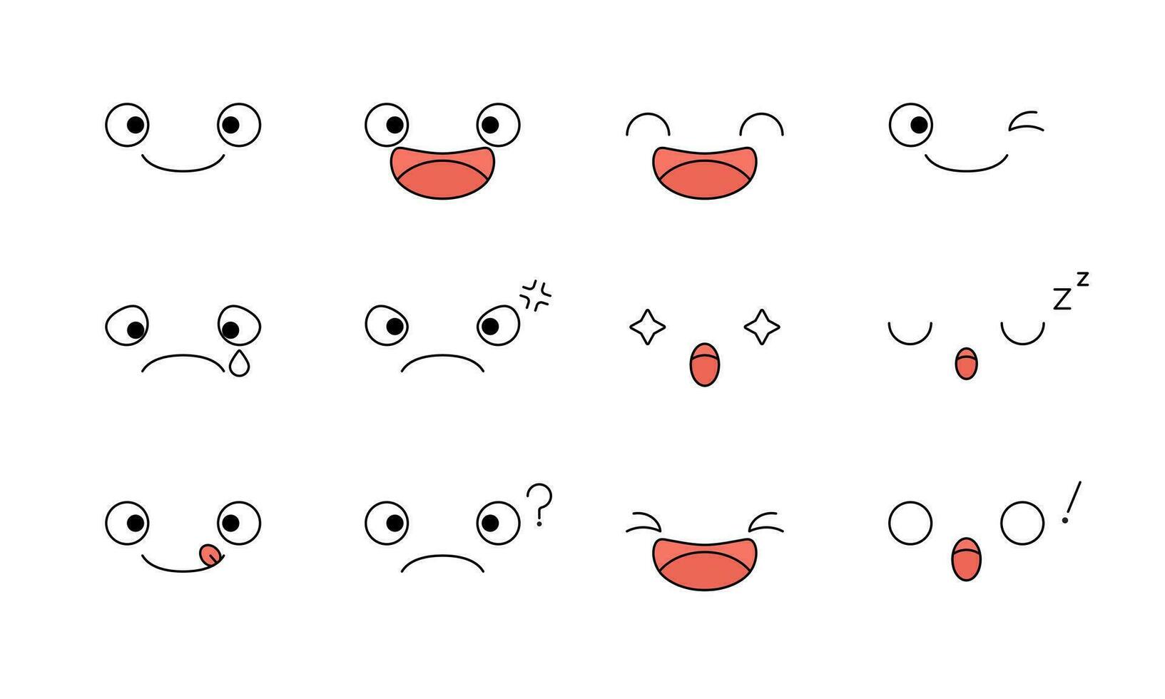 Set of funny cartoon face expressions. vector