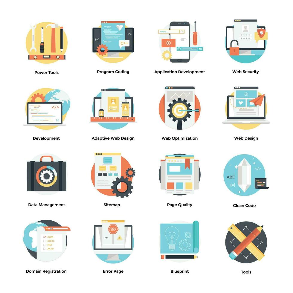 Set of Flat Icons Portraying Concept Web Development vector
