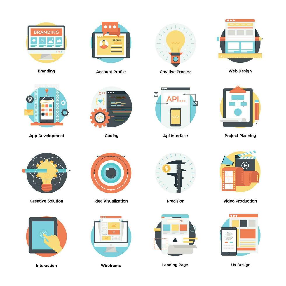 Flat Icons Set of Software Content and Development vector