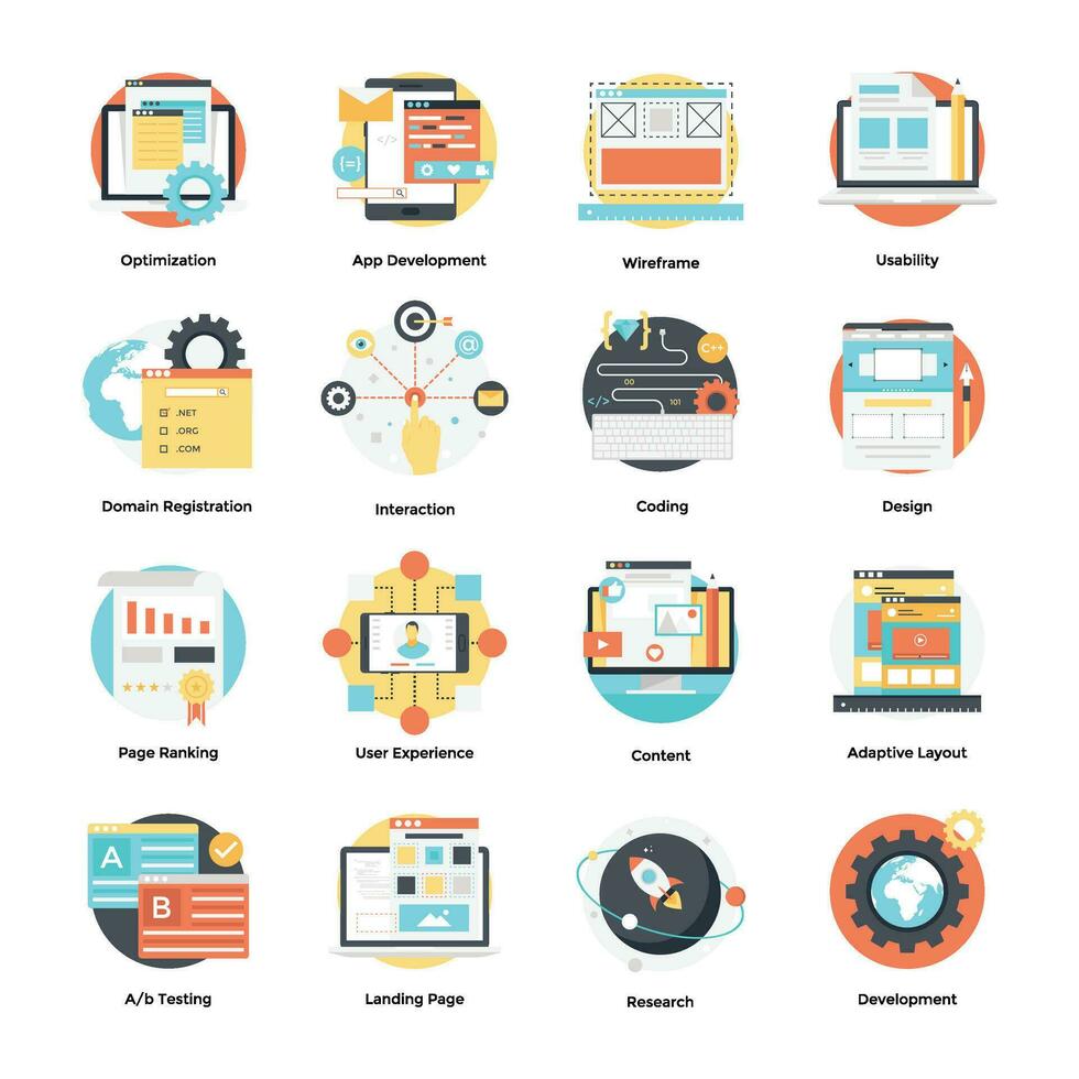 Set of Design and Development Flat icons vector