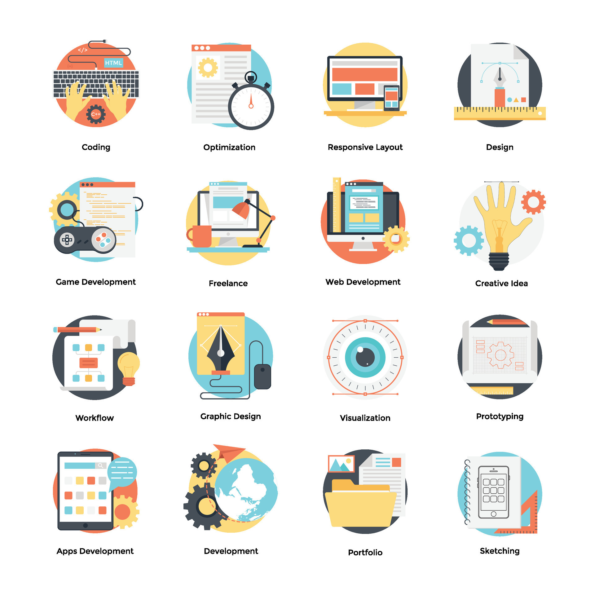 Development and Design Process Flat Icons Set 35771514 Vector Art at ...