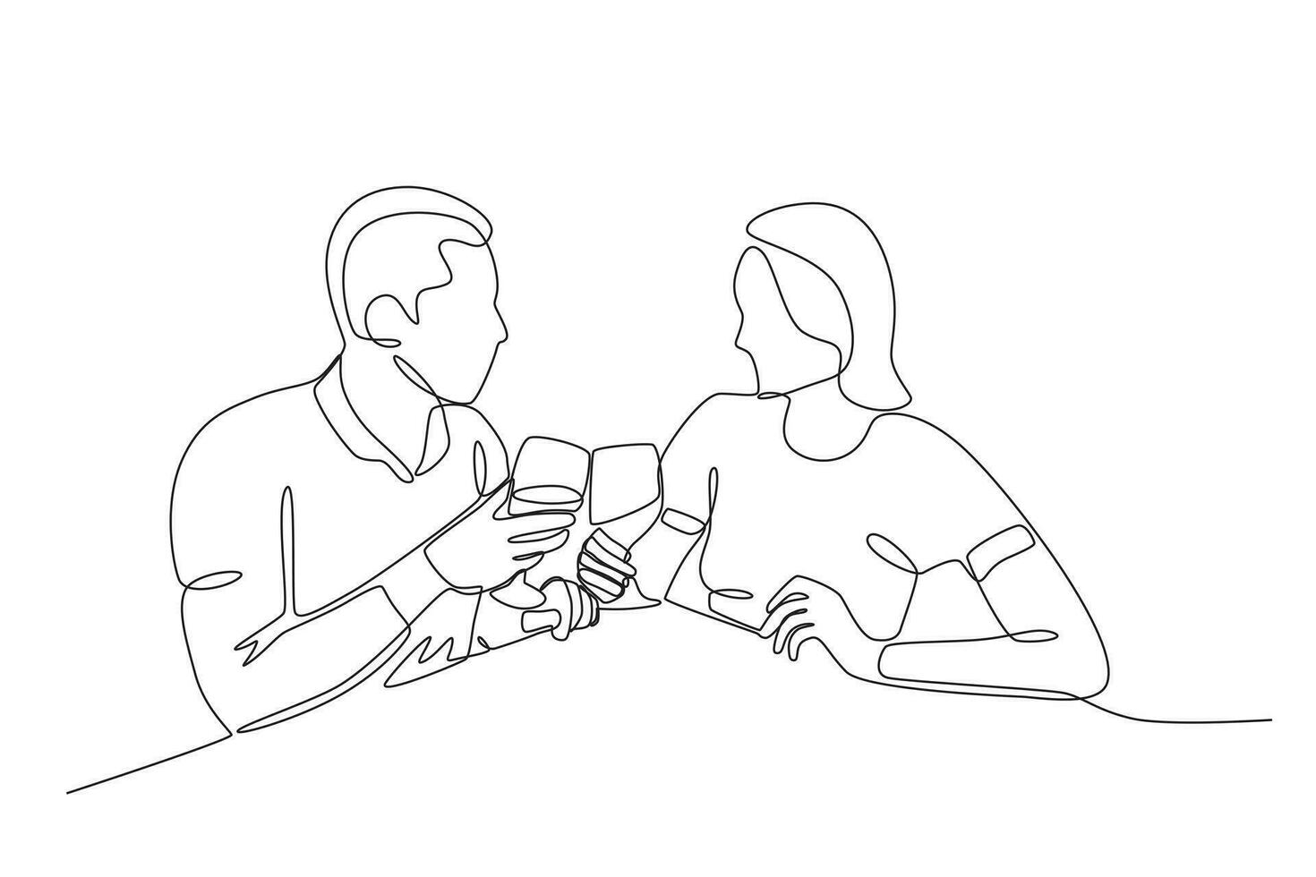 A couple looked at each other with a glass of wine vector