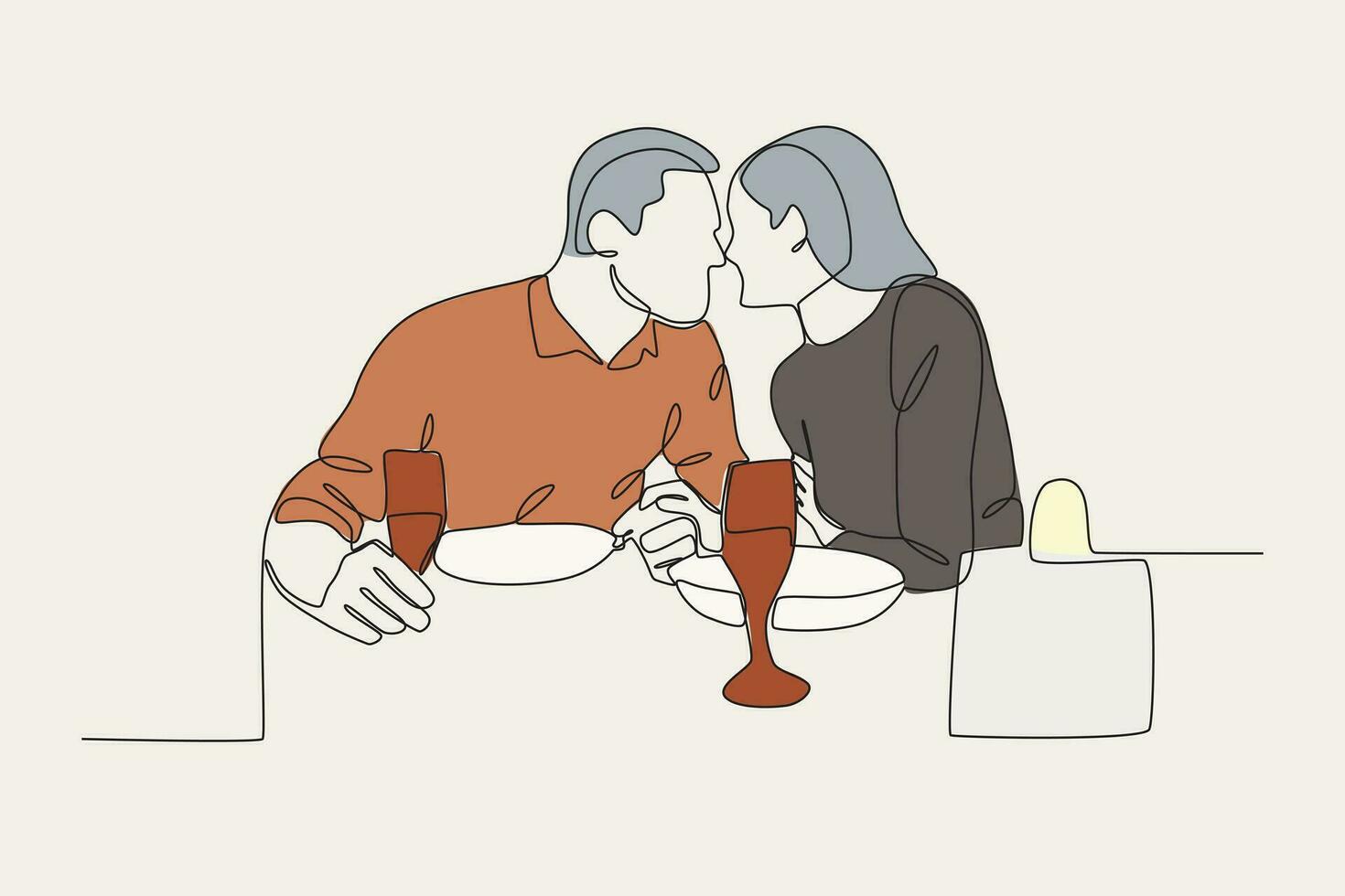 color ilustración de amantes teniendo un romántico cena vector