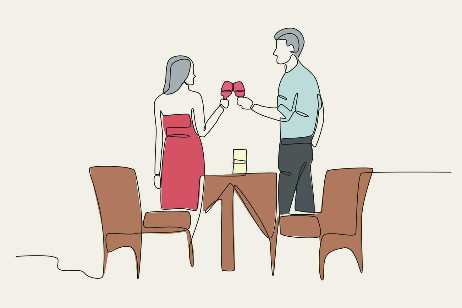 Color illustration of a couple enjoying a glass of wine vector