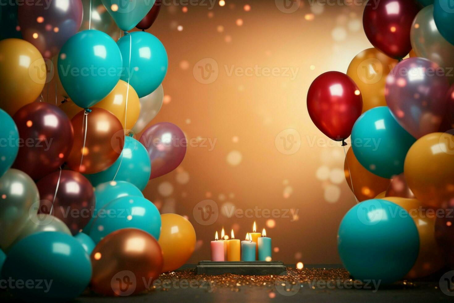 AI generated Celebration charm Colorful balloons deck out the sides for birthdays photo